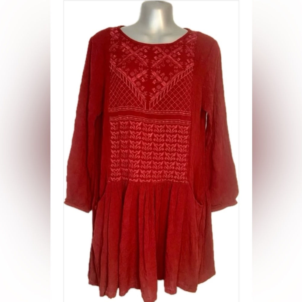 World Market flowy mini long sleeve dress. Cranberry. Size SM